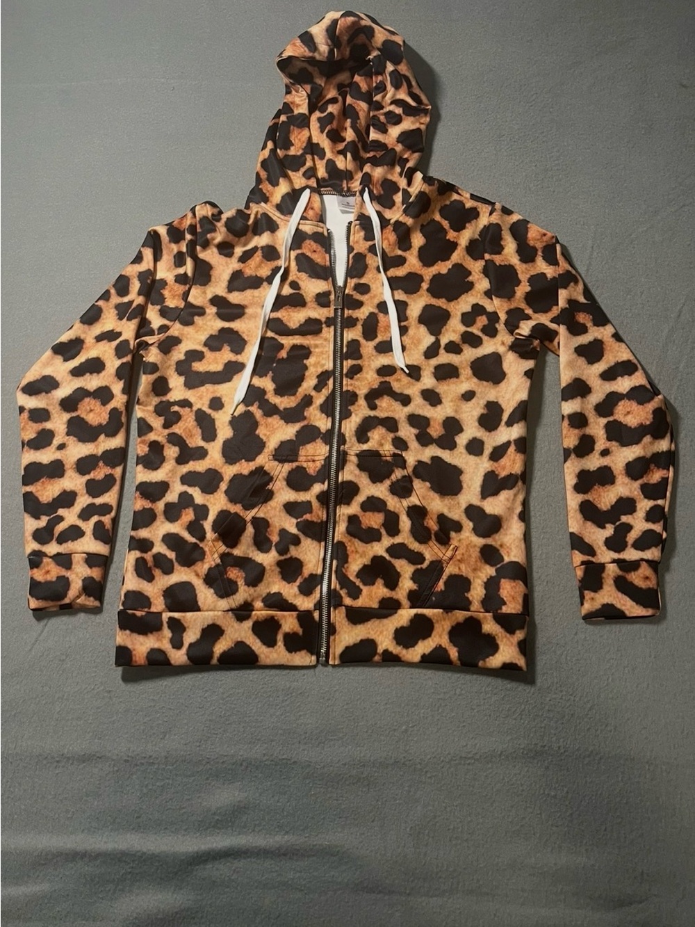 Leopard Print Zip Hoodie - Brown & Black